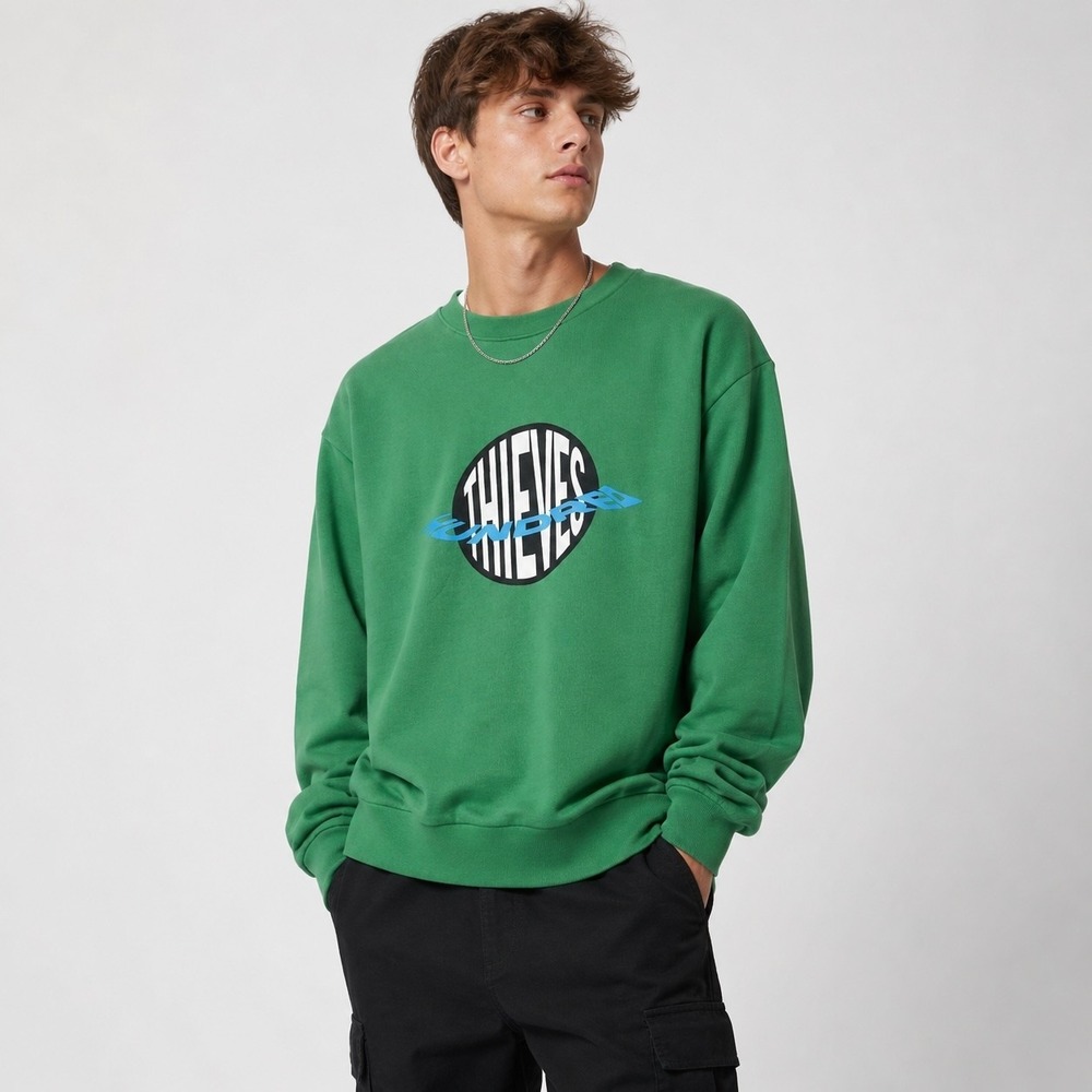 100 Thieves Green Logo Crewneck Sweatshirt Mens M Streetwear NWT 100% Cotton